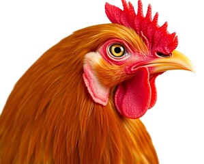 Close-up Of An Angry And Surprised Chicken Isolated On White Background With A Funny And Excited Expression, Animal Portrait