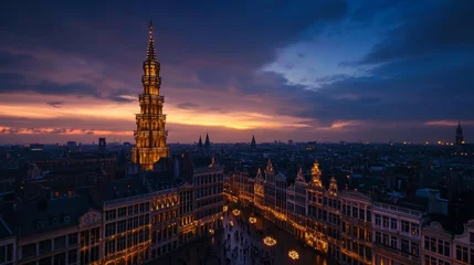 Fototapete Rund Brussels Grand Place at Dusk: A Stunning Cityscape © Yeivaz