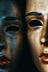 Mysterious Duality of Theatrical Masks: Abstract Expression in Shadows and Gold Within Cultural Ceremonies and Performances