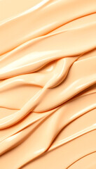 A close-up of beauty swatches with a smooth and flowing liquid makeup texture. Elegant and creamy beige cream foundationcollection, offering a choice of shades, with white tones