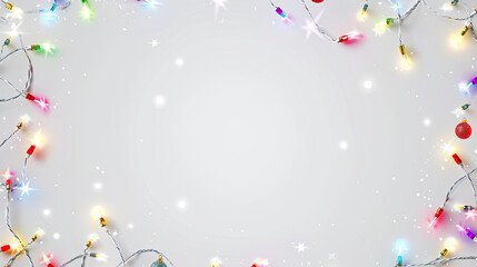 White background with multicolored Christmas lights