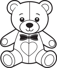 Obraz premium Teddy bear with a bow and love shape silhouette on a white background vector illustration.