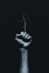 Captivating Image of Lightning Fist Emphasizing Strength, Power, and Electric Energy in a Dramatic Visual Metaphor for Determination and Empowerment