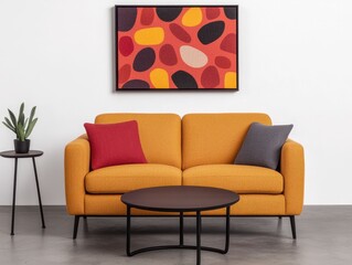 Modern Living Room with Mustard Sofa and Abstract Art