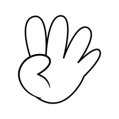 Hand Showing the Number Four Vector Illustration. This black and white vector illustration features a cartoon-like hand gesture displaying the number four.