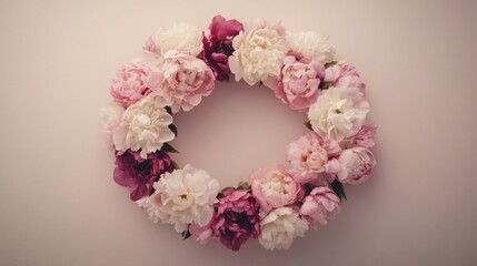 Obraz premium Pink and white peonies arranged in a circular wreath