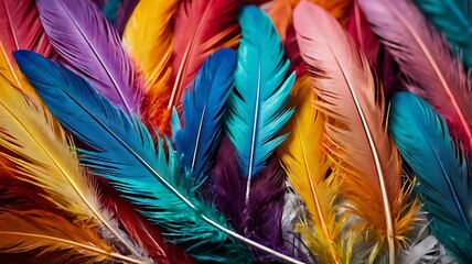 Vibrant Colorful Feathers Close Up Display