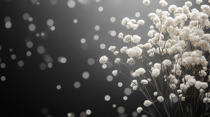 Delicate white flowers on dark background, ideal for nature themed designs, greeting cards, posters, and botanical publications