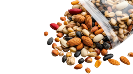 Colorful mix of various healthy seeds and nuts. transparent background