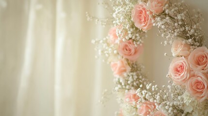 Fototapeta premium Delicate Peach Roses and Baby Breath Wreath