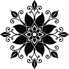 Fototapeta premium A black and white floral pattern, white background silhouette vector art illustration