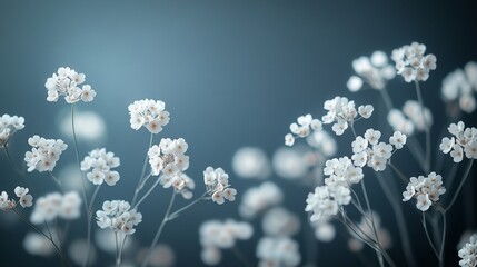 Delicate white flowers on dark background, ideal for nature themed designs, greeting cards, posters, and botanical publications