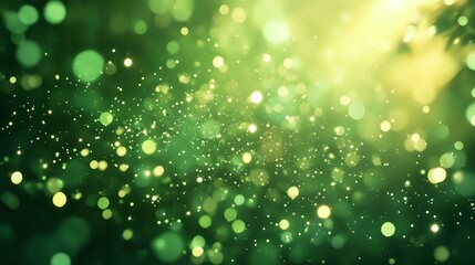 Obraz premium Glittering emerald light with radiant bokeh glowing in a lush forest grove, a magical aura filling the air