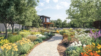 Obraz premium Garden with native plants supporting local biodiversity