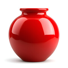 A glossy red vase with a rounded shape, perfect for modern decor against a white background.