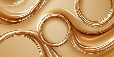 Smooth and flowing circular golden ribbons with soft gradients and metallic textures