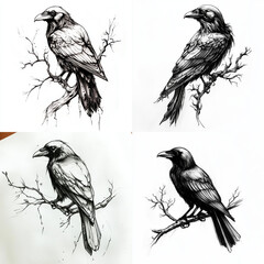 RAven sitting on a branch Tattoo idea sketch