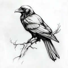RAven sitting on a branch Tattoo idea sketch