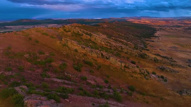 Landscape at the castle of Zafra (12th century). Municipality Campillo Due&ntilde;as. Aerial view from drone. Molina Alto Tajo Geopark. Alto Tajo Natural Park. Guadalajara. Castilla la Mancha. Spain. Europe