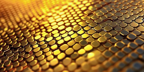 Naklejka premium 3D textured composition of golden hexagonal shapes with sparkling reflections