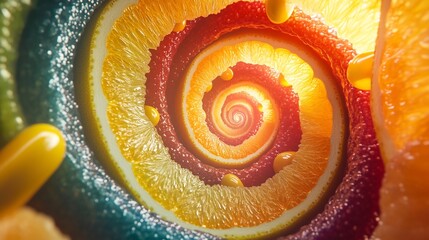 Vibrant Spiral of Juicy Citrus Fruit Slices against Dark Background