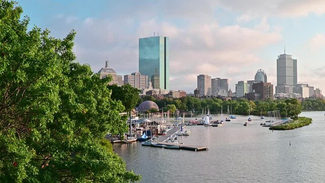 Boston in Massachusetts, USA with its skyline and iconic Charles river on a sunny summer day.