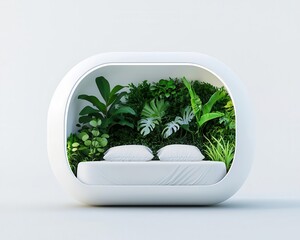 Biophilic sleep pod, designed with plants growing inside and outside