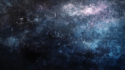 A dark, moody composition with deep blacks, electric blues, and soft pinks swirling together, layered with grainy noise for a grungy, textured feel.