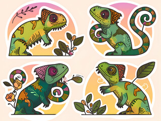 Obraz premium Colorful Chameleons: A Playful Exploration of Nature’s Masters of Disguise