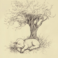 Sheep under the tree Tattoo idea sketch