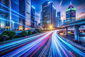 Obraz premium Futuristic Long Exposure Technology Gadgets Infographic with Dynamic Light Trails Showcasing Innovative Devices and Connectivity in a Modern Digital Landscape