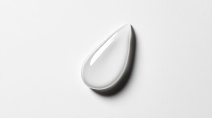 A single drop of clear cosmetic serum rests on a white surface
