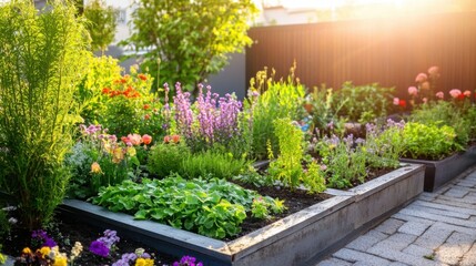 Fototapeta premium Urban garden on rooftop promoting sustainable