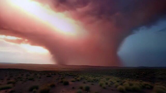 Dark storm clouds rolling in over a vast landscape