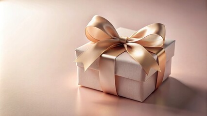 Obraz premium A delicately tied golden ribbon adorns a soft blush gift box, promising a special surprise inside.