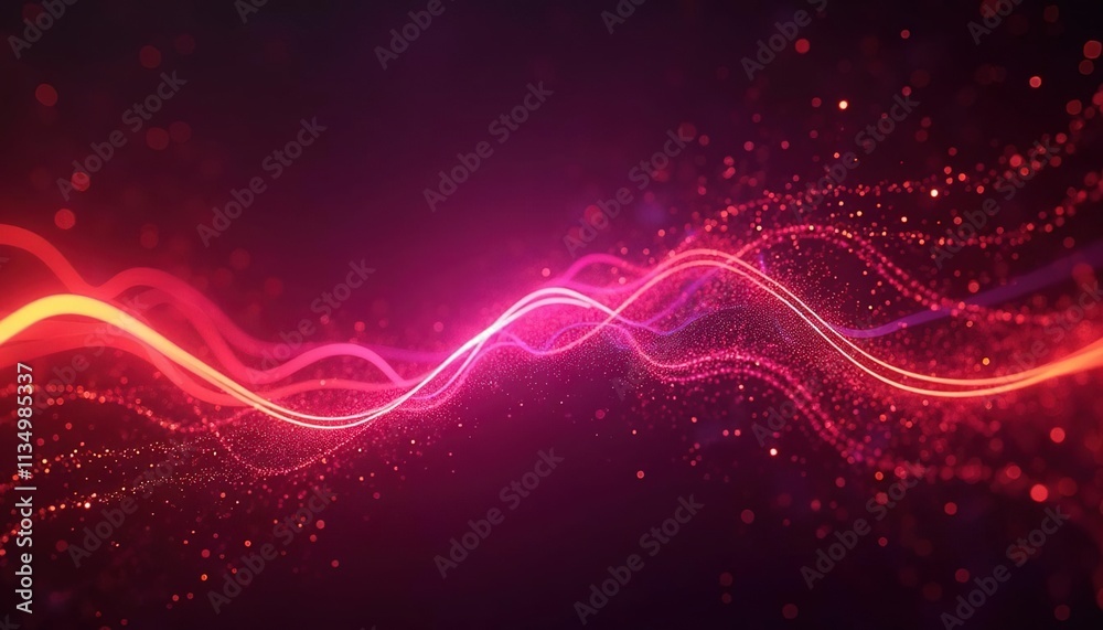 Poster abstract neon light waves and particles glowing on a dark background