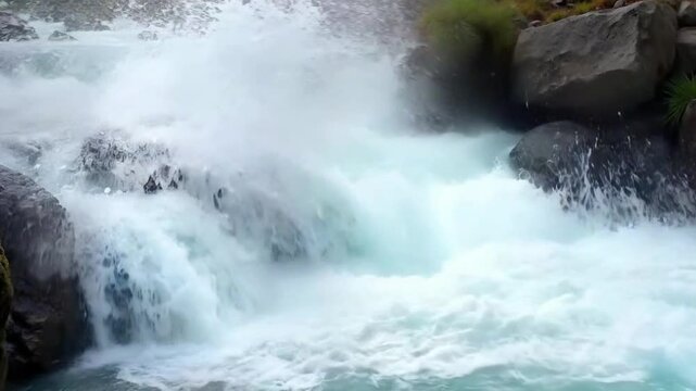 Fast-moving water cascading down a mountainside
