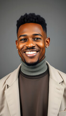 Fototapeta premium Genuine Smile Portrait: A man with a warm and authentic smile, reflecting approachability and charm. Great for a range of projects needing a friendly and genuine person