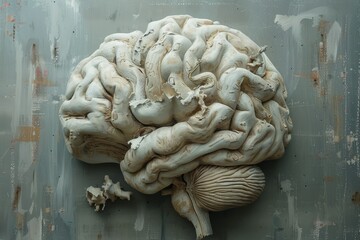 A detailed representation of a human brain showcases the intricate folds and textures, highlighting...