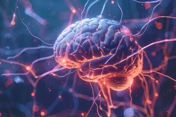 Obraz premium Brain with red and blue lines surrounding it.