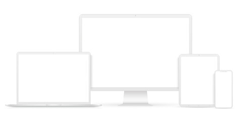 Set white mockup technology devices with white empty display