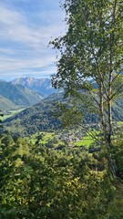Naklejka premium Bilhères et la vallée d'Ossau vus depuis les cromlechs de Lous Couraus