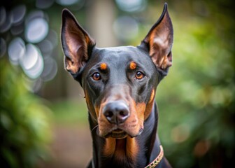 Close-Up of a Doberman with High Depth of Field, Capturing Majestic Features, Expressive Eyes, and Sleek Coat in Natural Light for Dog Lovers and Pet Photography Enthusiasts