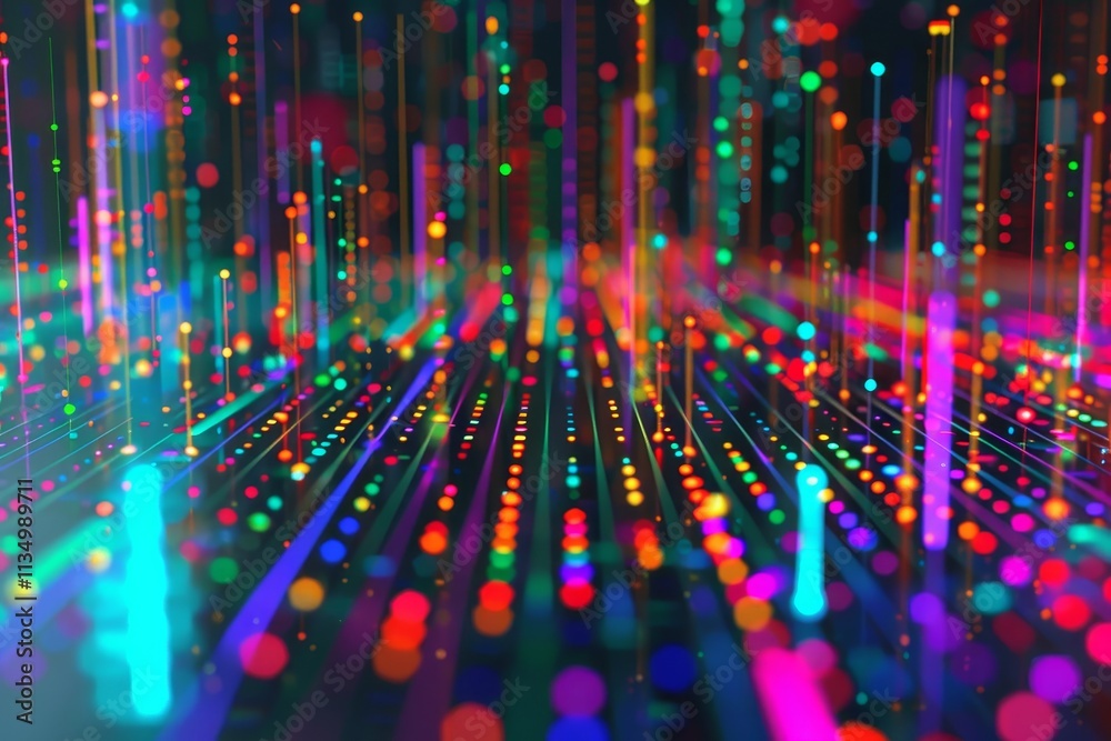 Fototapete a vibrant display of multicolored dots and light trails creates an energetic and futuristic ambiance
