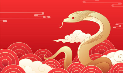 Chinese New Year of the Snake illustration gold snake on a red background