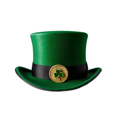 Green leprechaun hat with shamrocks perfect for St.Patrick's Day in March isolated on white, transparent background png 
