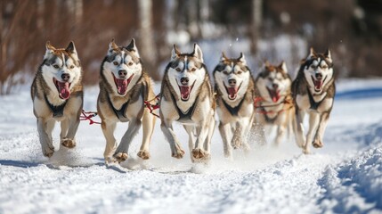Husky Sled Dogs Racing in Winter Wonderland