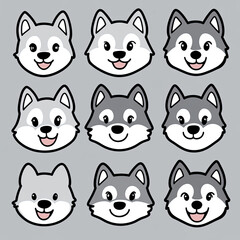 Nine Adorable Husky Faces in Minimal Style