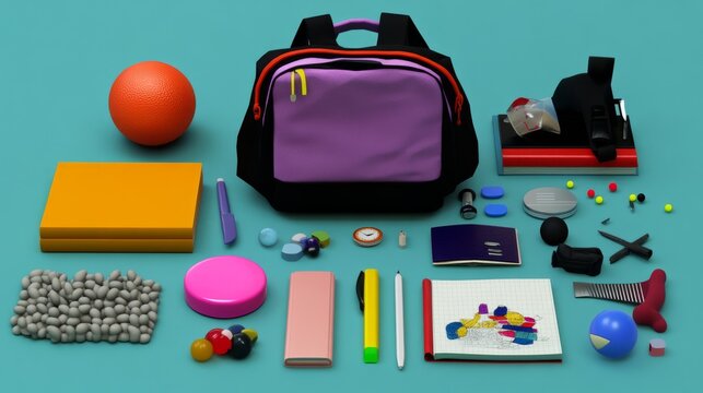 Happy Teachers Day. School backpack and open book on blackboard background with chalkdrawing dooles and lettering. Vector illustration