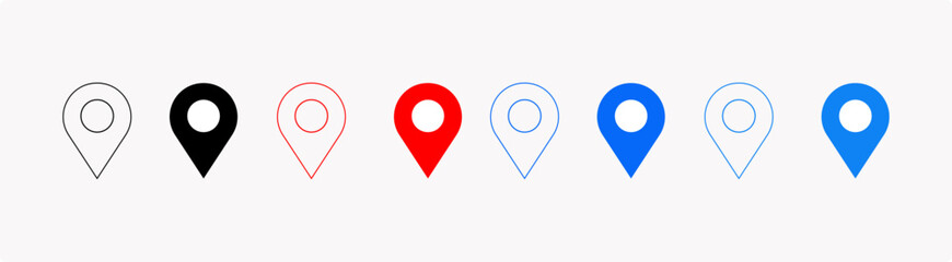 Fototapeta premium icon map pin set, vector pointer button, gps navigation travel 